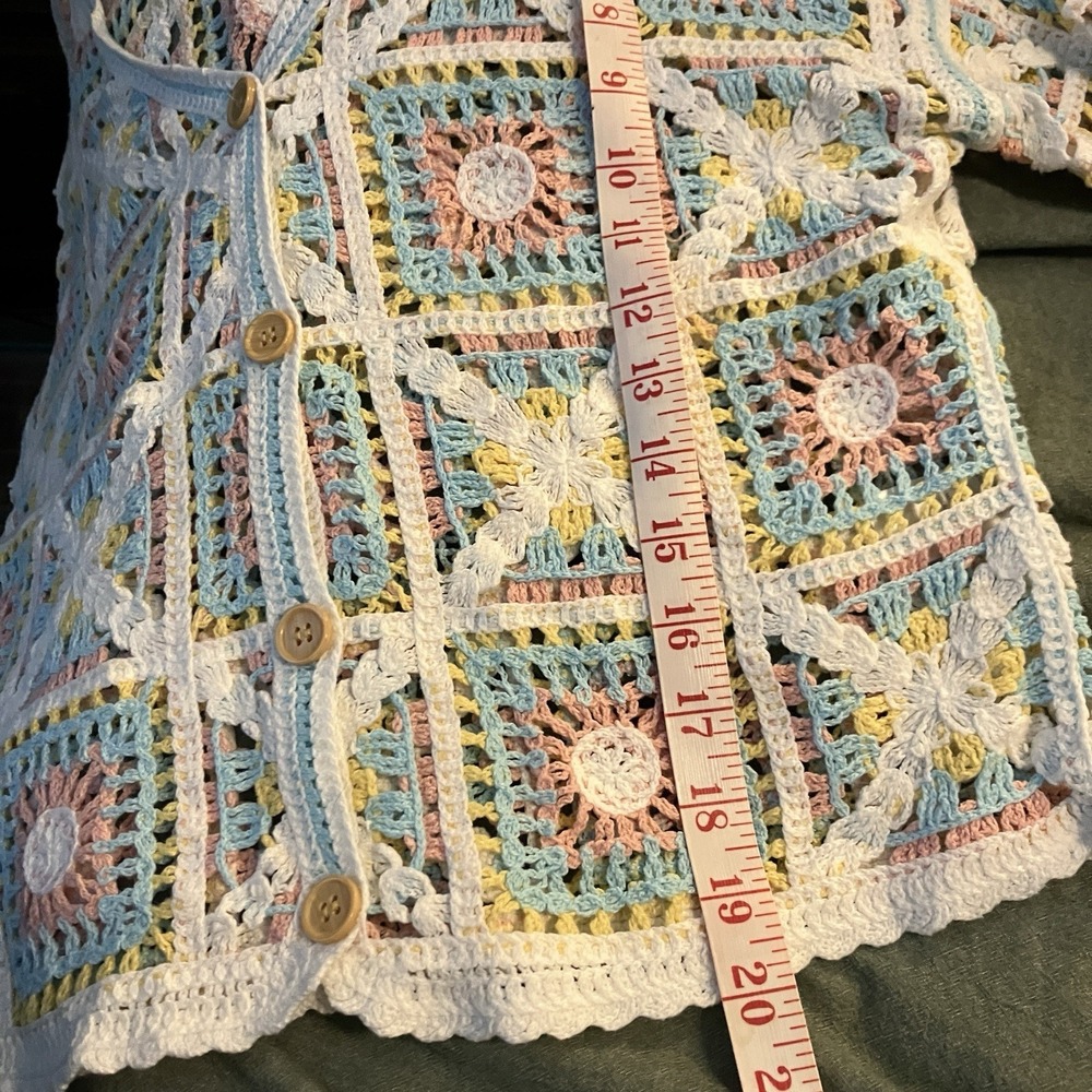 Y2K Cleo Crochet Cardigan Womens S/M Petite‎ Cottagecore Granny Pastel Spring - Picture 7 of 7